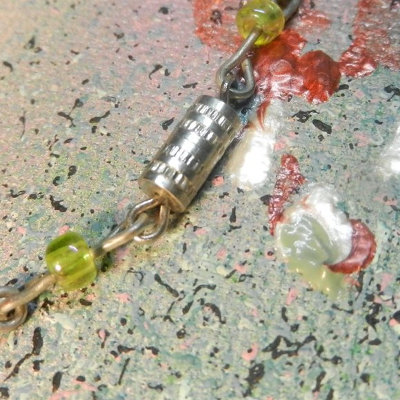 VTG Hand Crafted pendant necklace OOAK green pewtertone lariat bolo silver chain - Picture 7 of 9